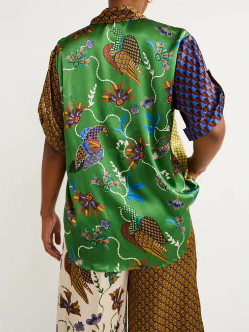'Qadira' Multicolour Print Button Up Shirt and Pants Set - Celes Fashion